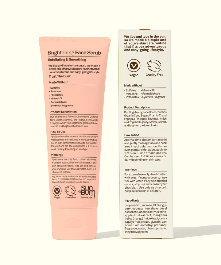 Brightening Face Scrub with Papaya & Pineapple Enzymes and Organic Cane Sugar for gentle exfoliation and smooth skin, Sun Bum.