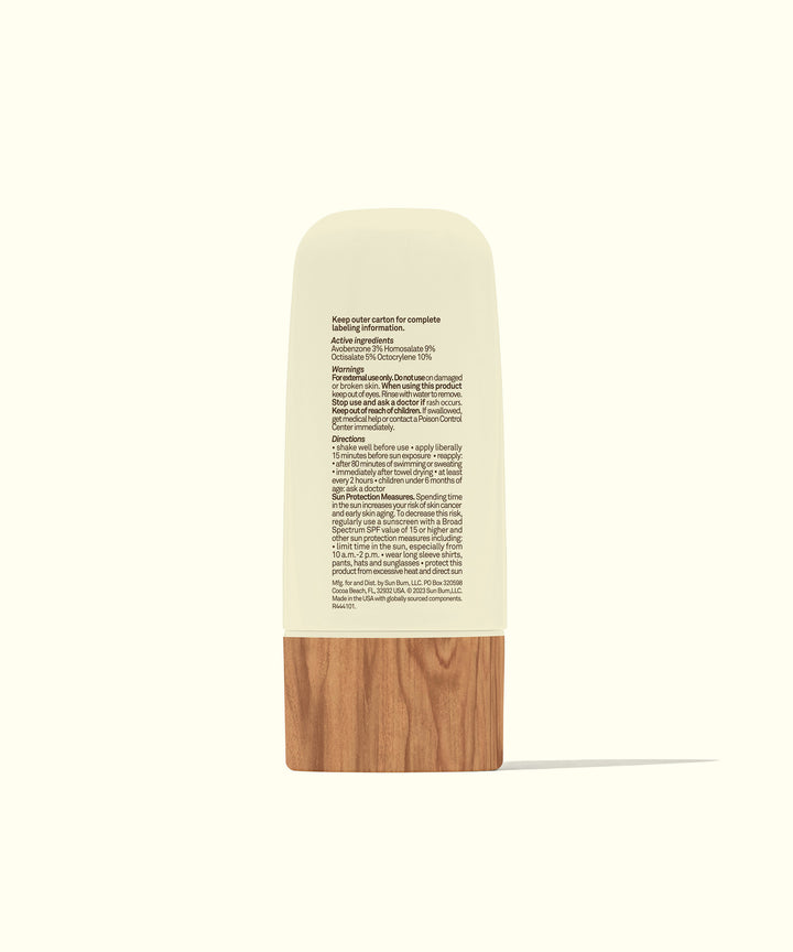 Back view of Daily 50 Face Gel bottle by Sun Bum showing ingredient list and usage instructions.