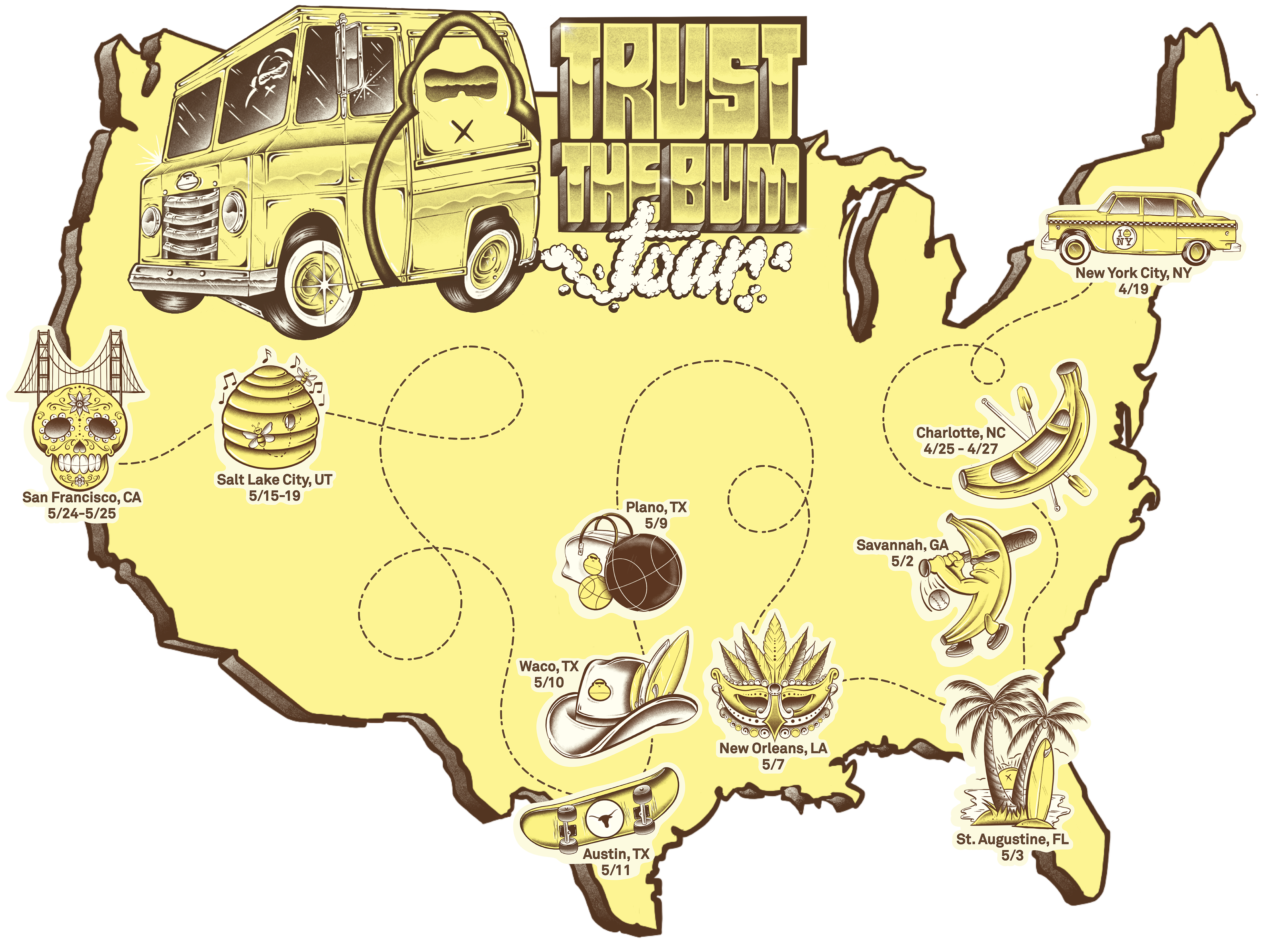 Trust The Bum Tour Map
